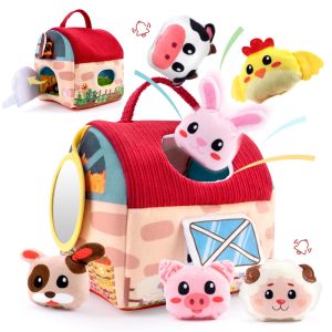 Farm Animal Baby Toys 6-12 Months Soft Farm House with 6 Plush Stuffed Animals Montessori Toys for Toddlers