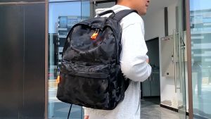 Korean Fashion Shine Leathaire Classic Camo Design Tablet Laptop Bag USB Charging Port Backpack 571