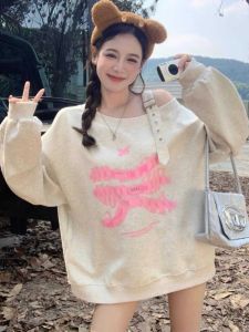 เสื้อสเวตเตอร์คอกลมแขนยาวผู้หญิงสไตล์อเมริกันพิมพ์ลายผีเสื้อสีสันสดใส ทรงหลวม ทรงเข้ารูป แขนยาว ทรงเข้ารูป แขนยาว เสื้อผ้าทำงาน