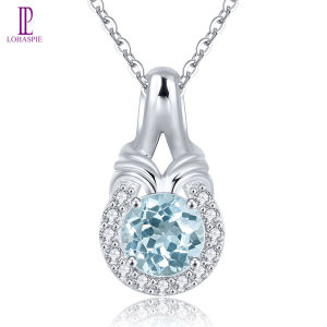 Lohaspie Jewelry Real 1 Carats Solid Sterling Silver 925 Pendant Natural Sky Blue Topaz Garnet Citrine Pendant 925 Silver Pendant With Real Stone Topaz Pendant For Women Jewelry