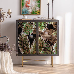 American-Style Sideboard Wine Cabinet Iron Accessible Luxury Enamel Glass Door Living Room Home Wall Entry Door Hallway Cabinet