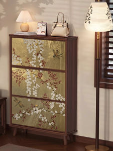 Ultra-Thin Chinese Style Solid Wood Shoe Cabinet Home Entrance Multi-Layer Storage Rack Wall-Mounted Flip-Top Shoe Organizer