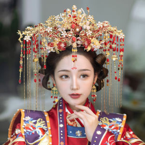 เครื่องประดับผมสไตล์จีนโบราณ มงกุฎนกฟีนิกซ์สีแดง ขนยาว สำหรับผู้หญิง วัสดุอื่นๆ ประดับเพชรเทียม ใหม่ ราคา 401-500 หยวน