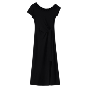 Karrar betsey | Elegant French Style Off-Shoulder Black Long Dress