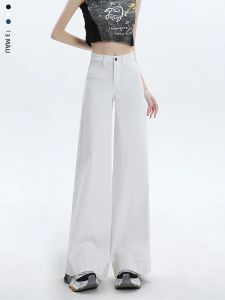 Quần Jean Cotton Trắng Quá Khổ Nữ Rộng Thùng Thình Ống Rộng Y2K Quần Ống Loe Phong Cách Hàn Quốc Thanh Lịch Mềm Mại Thời Trang Mùa Thu Quần Áo Nữ