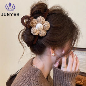 Elegant Flower Retro Headwear Woolen Weave Flowers Shark Hair Clip Clamp Fashion Ponytail Crab Claw Woman Hair Clip Accessories Girl