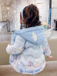 Girl Winter New Arrival Princess Elsa Hooded Little Wing Cotton Coat Jacket Childrens Winter Clothing Fleece-lined Thermal Cotton Coat Tide