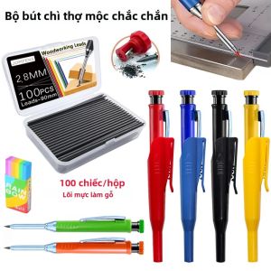 Bộ Bút Chì Cơ Khí Thợ Mộc Có Nắp Chì 2B 2.8mm Dụng Cụ Đánh Dấu Gỗ Lỗ Sâu Kèm 100 Viên Chì Thân Nhựa