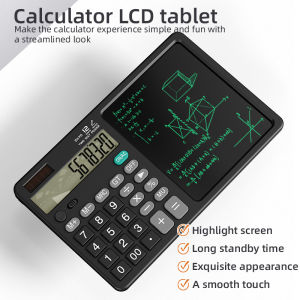 Calculator Writing Tablet with Stylus Folding 12 Digits Desktop Scientific Calculators Doodle Drawing Memo Erasable Pad