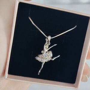 SO SEOUL Ballerina Dancer Attitude Ballet Aurore Boreale Crystal Pendant Necklace-Gift for Girls