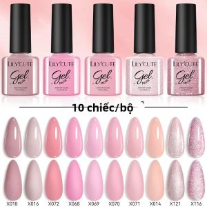 Bộ Sơn Móng Tay Nhũ Vàng Hồng LILYCUTE 10 Món/bộ 7ml Sơn Gel Bán Vĩnh Cửu Dùng Đèn UV/LED Dễ Tẩy Bộ Dụng Cụ Làm Móng Nghệ Thuật