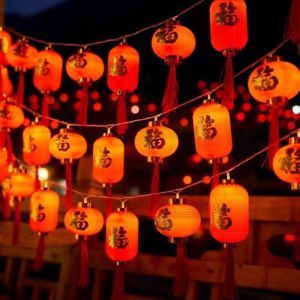 1.5M New Year Red Chinese Lantern String Light With 10 LED Lights Good Luck Mini Lantern Decor Hanging New Year Party Supply