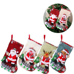 Christmas Stockings Socks Santa Elk Fabric Gift Socks Xmas Gift Candy Bag Christmas Tree Decor Home Decoration