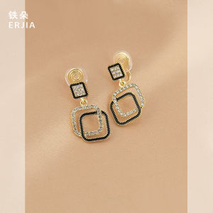 Fashionable Geometric Diamond Embedded Dangle Earrings Women Clip-On Ear Cuff No Piercing Required Elegant Luxury Sensation