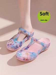Veblen Non Slip Print Hole Shoes Women Summer Soft Back Thick Back Abrasion Resistant Breathable Closed Toe Beach Jelly Sandals Women