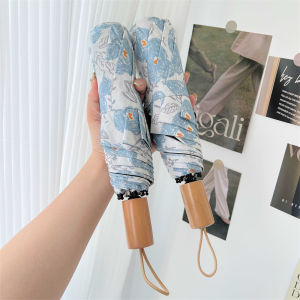 Beige Black Glue Foldable Sunscreen Umbrella Rain And Sun Protection Retro UV Protection Small Fresh Style Folding Sunshade Umbrella