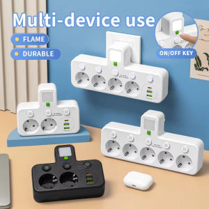 EU Plug Power Strip with 3 AC Outlets +2 USB Ports+ 1 Type C 6-in-1 Plug Socket Adapter Wireless Wall Charger for Home Office