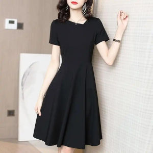 French Hepburn Style Retro Dress Womens Summer New Fashion Elegant Slimming Black Dress Korean Style V-neck A-line Skirt
