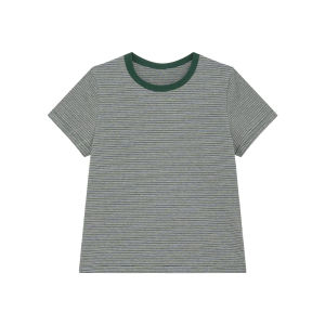 Striped Color Block Round Neck T Shirt
