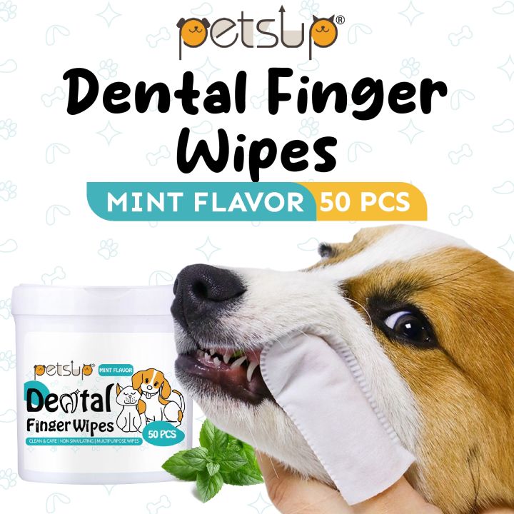 Petsup Pet Dental Wipes 50Pcs Cat Dog Teeth Cleaning Finger Wipes Pet