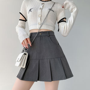 Váy Ngắn Xếp Ly Màu Xám Cạp Cao Cho Nữ Mùa Hè 2024 Váy Ngắn Chữ a Cỡ Nhỏ Thường Ngày Ôm Sát Nửa Thân Váy Ngắn Màu Trơn Phong Cách Hàn Quốc