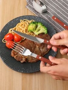 Marino Home ชุดช้อนส้อมมีดสเต็ก สแตนเลส ช้อนสเต็ก ส้อมสเต็ก ด้ามไม้ NO.Y663 Y664 Y665