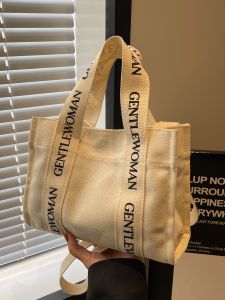 Casual Canvas Tote Bag Womens Fashionable Korean Style Single Shoulder Commuter Bag Simple Crossbody Bag for Young Adults