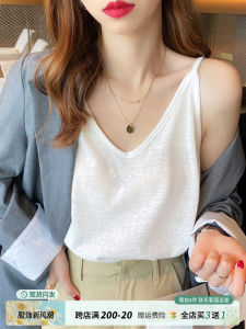 Womens V-neck Silk Cotton Linen Loose Summer Top White Base Tank Vest Outerwear plus Size Fashion Commute Single Piece