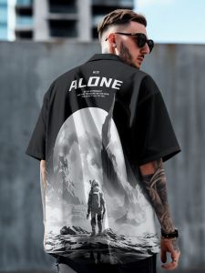 Summer New American Trend Casual Short Sleeve Loose Thin Mens Shirt Outerwear Polyester Fiber Breathable Moisture Wicking