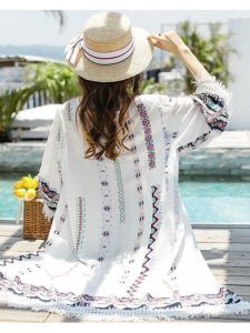 Womens Mid-Length Summer New Fashion Loose Beach Ethnic Style Open Cardigan Thin Outerwear Sun Protection Clothing Korean Version
