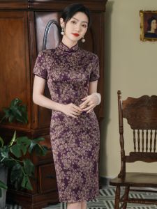 Daily Wear High End Black Silk Ultra Soft Satin Cheongsam Skin Friendly Breathable Smooth plus Size Slimming Young Mommy Outfit