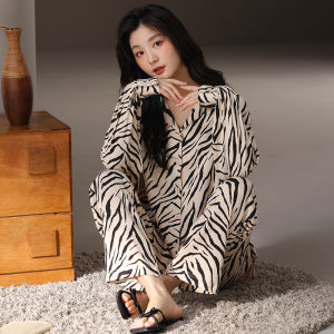 MiiOW | Bộ đồ ngủ cotton nguyên chất cho nữ mùa xuân thu thoải mái thoáng khí rộng rãi cao cấp quần dài tay dài cổ bẻ nhỏ