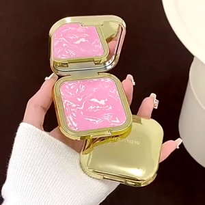 Marble-Patterned Cream Blush: With Mirror Portable Moisturizing Pink Blush Long-Lasting Color Natural Glow Creates A Natural Rosy Complexion