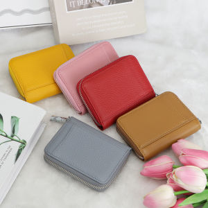 Royal Bagger Genuine Leather Zipper Coin Purse RFID Blocking Solid Color Card Holder Casual Short Wallet for Daily Use 1907