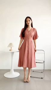 Elysian Mididress | Dress Wanita Kerah V Karet Belakang