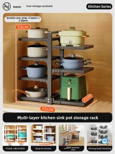 Kitchen Multi-layer Pot Rack Storage Shelf Home Use Sink Cabinet Organizer Nordic Style Utility Rack for Pots And Pan