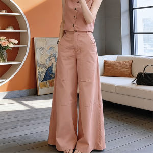 Shalldoer | Retro Hong Kong Style Short Sleeve Top High Waist Wide Leg Pants Summer Set