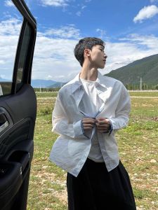 Loose Long Sleeve Mens Shirt Casual Style Blue And White Plaid Patterned Outerwear Spring Autumn New Style Polyester Fiber