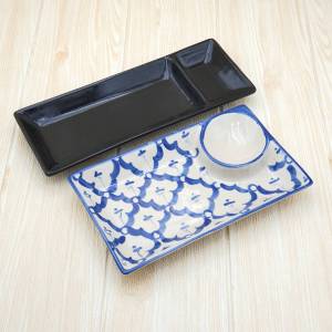 ชุดจานเซรามิค ช่องใส่น้ำจิ้ม 2 รายการ 5.1 x 8.75 นิ้ว และ 4 x 10.25 นิ้ว สีลายคราม และ สีดำ