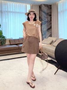 ME Homeyang Floral FoldedShoulder 3D Flower Pleated Slimming Loose Fashionable T-Shirt Short Sleeve round Neck Summer Thin