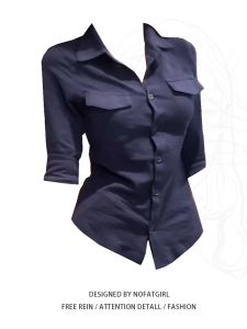 เสื้อเชิ้ตคอโปโลแขนยาวทรงเข้ารูปสไตล์เกาหลีไซส์ใหญ่สำหรับผู้หญิงในช่วงฤดูร้อน เสื้อเชิ้ตทรงสลิมฟิตที่สวมใส่สบายและทันสมัย