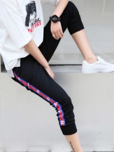 Slim Fit Summer Casual Pants Womens Thin Black 7/8 Length Trousers Harlan Pants Loose Comfortable Commute Style Korean Version