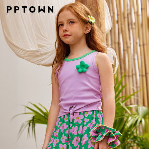 PPTOWN | Childrens Sleeveless T-Shirt Slim Fit 3D Floral Design Contrast Colors