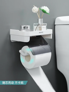 Sleek No-Drill Tissue Dispenser & Organizer with Splash-Shield and Top Storage Shelf