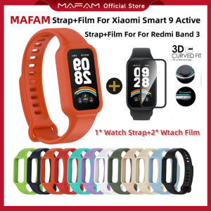 MAFAM【 🔥Baru Ready🔥】Strap For Xiaomi Band 9 Active 2in1 Silicone Strap Band + 2PCS For Xiaomi Smart Band 9 active/Redmi Band 3 Watch Accessories Bracele Anti-scratch HD Screen Protector