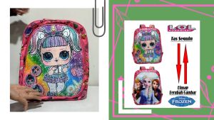 MAKKO Tas Ransel Anak Perempuan Sekolah TK/SD Sequin Usap 2 Gambar Berubah Karakter LOL - FROZEN