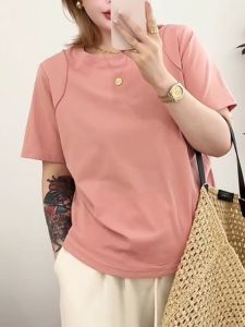 Plus Size T-Shirt Womens Summer Plus Size Ladies Figure Flattering round-Neck Short Sleeve Ins Loose Irregular Casual Easiest for Match Niche Top