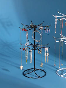 360 Rotation Rotating Rack Metal Stand 2 Layer Necklace Jewelry Display Stand with Hooks Jewelry Keychain Toy Display