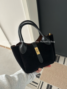Retro Soft Bucket Bag Womens Casual Crossbody Commuter Bag Fashionable Lock Clasp Single Shoulder Handbag for Young Ladies