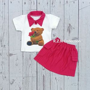 Setelan Rok Pendek Anak Perempuan Usia 1-7Tahun Bahan Knit Hornet